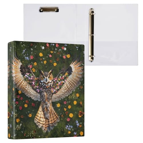 3-Ringbuch, Eulen-Blumen-C-Aktenordner für 200 Blatt, Aktenaufbewahrung für Damen, Herren, Schule, Bürobedarf von Mnsruu