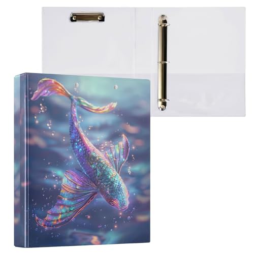 3-Ringbuch, Fantasy-Goldfisch-Glitzer-Schuppen, Aktenordner für 200 Blatt, Aktenaufbewahrung für Damen, Herren, Schule, Bürobedarf von Mnsruu