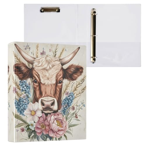 3-Ringbuch, Kuhkopf-Blumen-Aktenordner für 200 Blatt, Aktenaufbewahrung für Damen, Herren, Schule, Bürobedarf von Mnsruu
