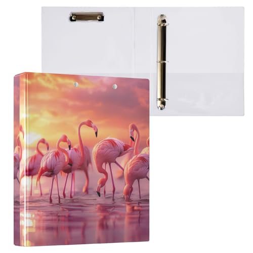 3-Ringbuch, Strand-Flamingos, lebhafte Aktenmappe für 200 Blatt, Aktenaufbewahrung für Damen, Herren, Schule, Bürobedarf von Mnsruu