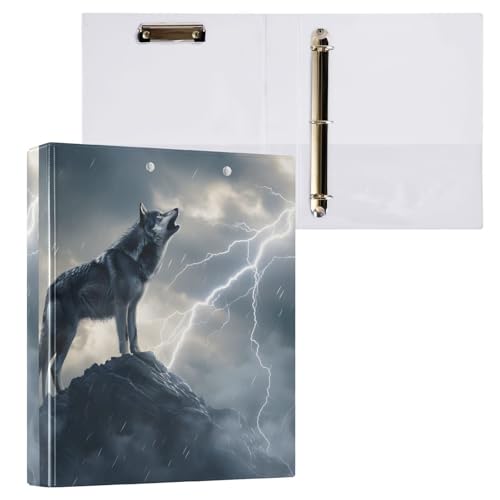 3-Ringbuch, Wolf Lightning Fierce Aktenordner für 200 Blatt, Aktenaufbewahrung für Damen, Herren, Schule, Bürobedarf von Mnsruu