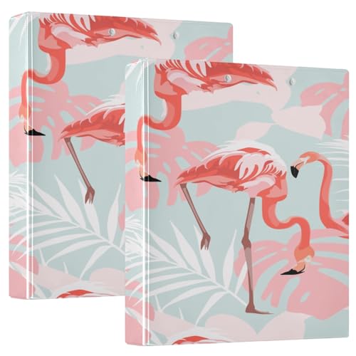 3-Ringbücher mit Flamingo-Motiv, tropischer Vogel, rosa Palmblatt, 3,8 cm, runde Ringe für 200 Blatt, 3-Ringbücher mit rutschfestem Metallclip von Mnsruu
