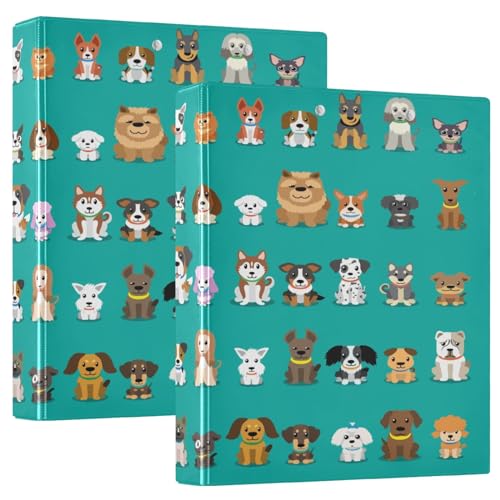 3-Ringbücher mit Tier-Hunde-Muster, 3,8 cm, runde Ringe für 200 Blatt, 3-Ringbücher mit rutschfestem Metallclip von Mnsruu