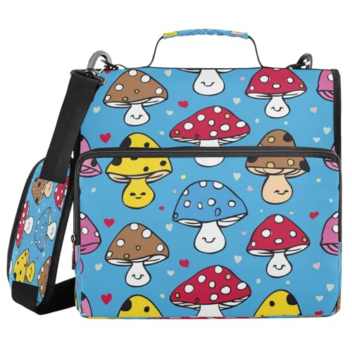 505 Ringordner mit Reißverschluss und Schultergurt für Schule, mehrere Taschen, Dokumentenaufbewahrung, Organizer, Pilze von Mnsruu
