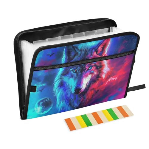 Abstrakte Farbe Wolf Fächermappe mit 13 Fächern, Fächermappe mit Vordertasche, tragbar, für Geschäft, Feuer, Dokumente, Organizer, Ordner mit Reißverschluss Abstrakte Farbe Wolf Fächermappe mit 13 Fächern, Fächermappe mit Vordertasche, tragbar, für Geschäft, Feuer, Dokumente, Organizer, Ordner mit Reißverschluss von Mnsruu