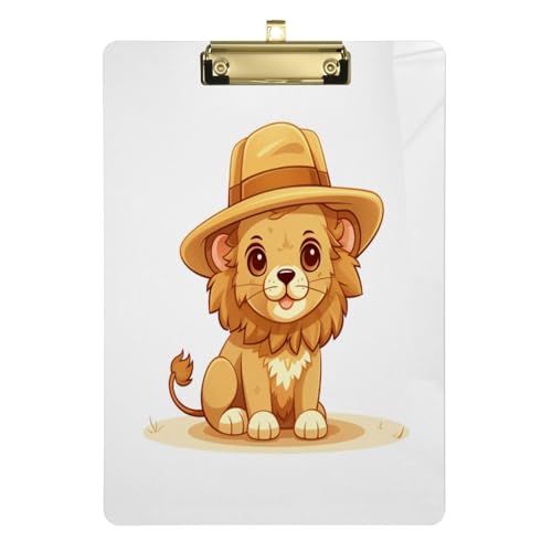Acryl-Klemmbrett Löwe mit Hut, mit Metallclip, Standard-A4-Größe, 31,8 x 22,9 cm, Klemmbretter für Krankenschwestern, Studenten, Lehrer, Frauen, Männer, Klassenzimmer, Büro von Mnsruu