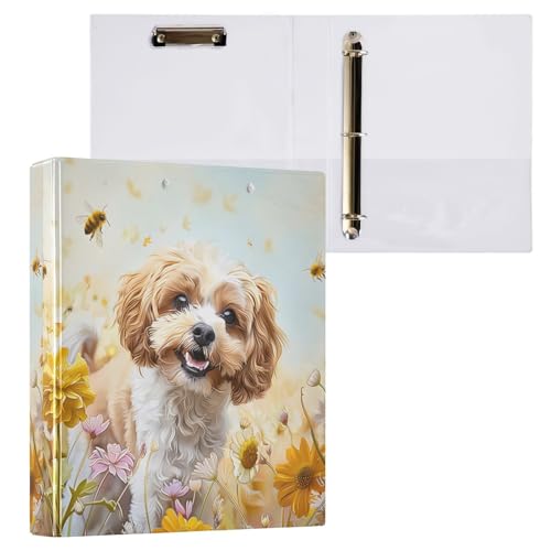 Aktenordner mit 3 Ringen, Cockapoo, Hundebienen, Sonnenblumen, für 200 Blatt, Aktenaufbewahrung für Damen, Herren, Schule, Bürobedarf von Mnsruu