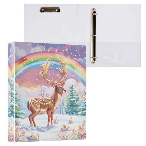 Aktenordner mit 3 Ringen, Hirsch, schneebedeckt, Regenbogenfarben, hält 200 Blatt, Aktenaufbewahrung für Damen, Herren, Schule, Bürobedarf Aktenordner mit 3 Ringen, Hirsch, schneebedeckt, Regenbogenfarben, hält 200 Blatt, Aktenaufbewahrung für Damen, Herren, Schule, Bürobedarf von Mnsruu