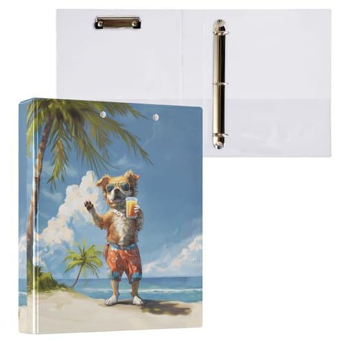 Aktenordner mit 3 Ringen, Hund, Strand, Pflanzen, Palme, für 200 Blatt, Aktenaufbewahrung für Damen, Herren, Schule, Bürobedarf Aktenordner mit 3 Ringen, Hund, Strand, Pflanzen, Palme, für 200 Blatt, Aktenaufbewahrung für Damen, Herren, Schule, Bürobedarf von Mnsruu