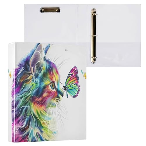 Aktenordner mit 3 Ringen, Motiv: Katze in mehreren Farben, für 200 Blatt, Aktenaufbewahrung für Damen, Herren, Schule, Bürobedarf von Mnsruu