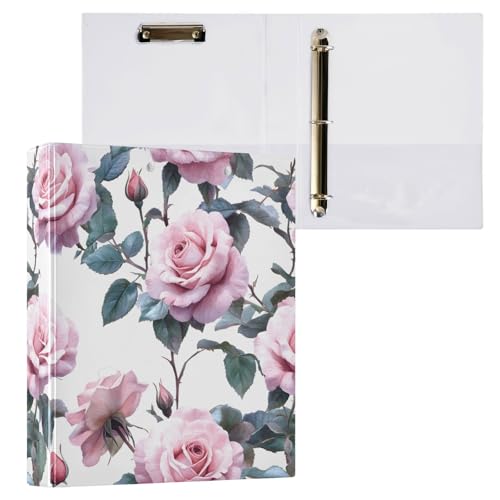 Aktenordner mit 3 Ringen, Rosenblüte, flaches Muster, für 200 Blatt, Aktenaufbewahrung für Damen, Herren, Schule, Bürobedarf von Mnsruu