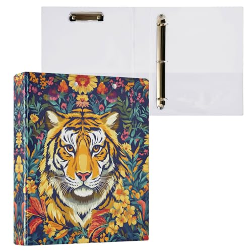 Aktenordner mit 3 Ringen, Tigergelb mit Blumenmotiv, für 200 Blatt, Aktenaufbewahrung für Damen, Herren, Schule, Bürobedarf von Mnsruu