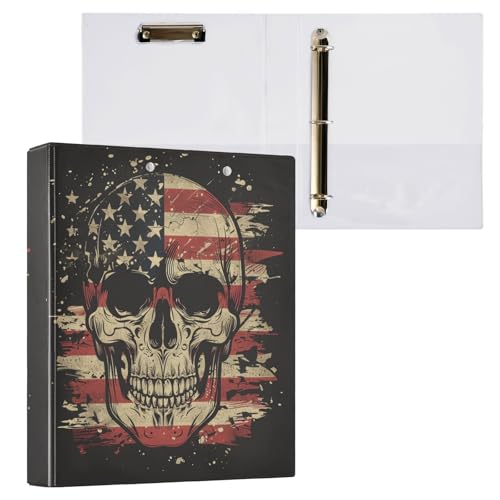 Aktenordner mit 3 Ringen, Vintage-Stil, amerikanische Flagge mit Totenkopf, hält 200 Blatt, Aktenaufbewahrung für Damen, Herren, Schule, Bürobedarf Aktenordner mit 3 Ringen, Vintage-Stil, amerikanische Flagge mit Totenkopf, hält 200 Blatt, Aktenaufbewahrung für Damen, Herren, Schule, Bürobedarf von Mnsruu