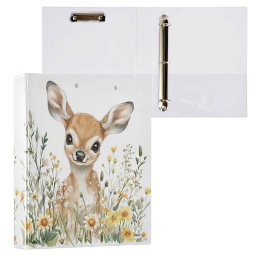 Aktenordner mit 3 Ringen, Wildblumen-Hirsch, hält 200 Blatt, für Damen, Herren, Schule, Bürobedarf Aktenordner mit 3 Ringen, Wildblumen-Hirsch, hält 200 Blatt, für Damen, Herren, Schule, Bürobedarf von Mnsruu