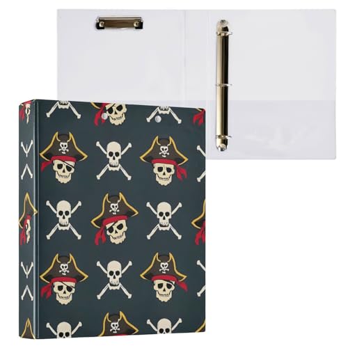 Aktenordner mit 3 Ringen, cooles Piratenschädel-Muster, für 200 Blatt, Aktenaufbewahrung für Damen, Herren, Schule, Bürobedarf von Mnsruu