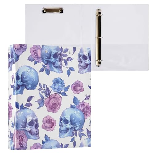 Aktenordner mit 3 Ringen, hübsche Totenköpfe, Rosen, für 200 Blatt, Aktenaufbewahrung für Damen, Herren, Schule, Bürobedarf von Mnsruu