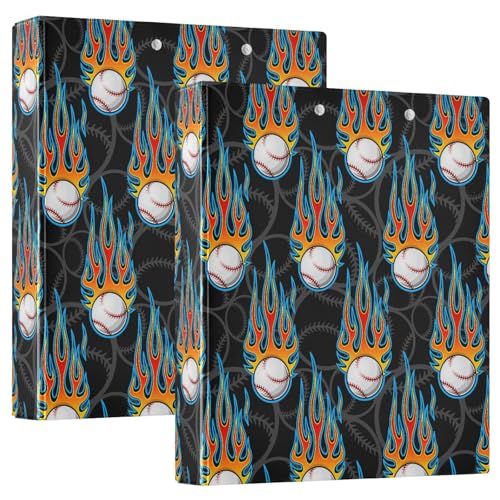 Baseball-Flammen schwarz 3 D-Ringbuch A4 2 Pack mit 200 Blatt für Kinder Schulbedarf Damen Herren Büro von Mnsruu