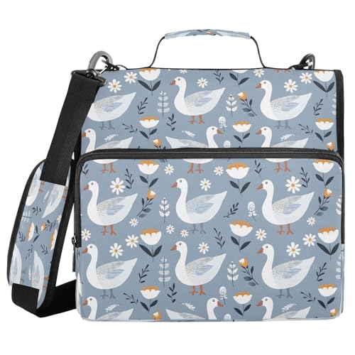 Bindertasche mit Reißverschluss, Ente und Blumen, mit Griff, Schultergurt, 3-Ringbuch, Organizer für Schule, Arbeit, Büro, Weiß Bindertasche mit Reißverschluss, Ente und Blumen, mit Griff, Schultergurt, 3-Ringbuch, Organizer für Schule, Arbeit, Büro, Weiß von Mnsruu