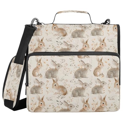 Bindertasche mit Reißverschluss, Kaninchen- und Blumenmuster, mit Griff, Schultergurt, 3-Ringbuch, Organizer für Schule, Arbeit, Büro Bindertasche mit Reißverschluss, Kaninchen- und Blumenmuster, mit Griff, Schultergurt, 3-Ringbuch, Organizer für Schule, Arbeit, Büro von Mnsruu