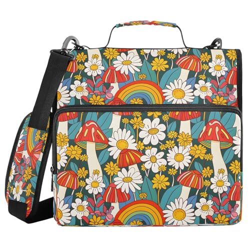 Bindertasche mit Reißverschluss, Motiv: Blumen, Pilze, Regenbögen, mit Griff, Schultergurt, 3-Ringbuch, Organizer für Schule, Arbeit, Büro Bindertasche mit Reißverschluss, Motiv: Blumen, Pilze, Regenbögen, mit Griff, Schultergurt, 3-Ringbuch, Organizer für Schule, Arbeit, Büro von Mnsruu