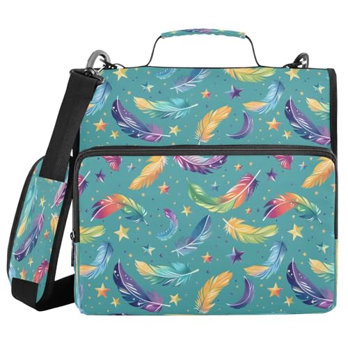 Bunter Federstern-Reißverschluss-Bindertasche mit Griff, Schultergurt, 3-Ringbuch, Organizer für Schule, Arbeit, Büro Bunter Federstern-Reißverschluss-Bindertasche mit Griff, Schultergurt, 3-Ringbuch, Organizer für Schule, Arbeit, Büro von Mnsruu