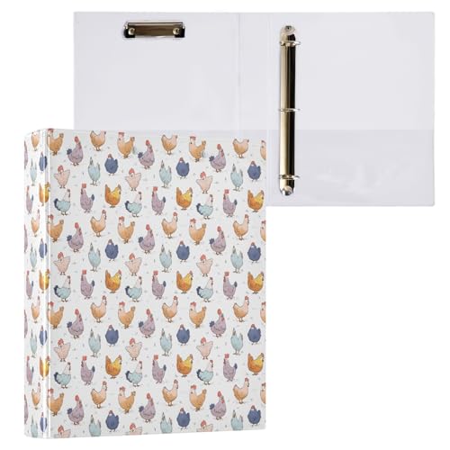 Bunter Hühnermuster, 3 D-Ringordner, A4, 1 Packung mit 200 Blatt, für Kinder, Schulbedarf, Damen, Herren, Büro Bunter Hühnermuster, 3 D-Ringordner, A4, 1 Packung mit 200 Blatt, für Kinder, Schulbedarf, Damen, Herren, Büro von Mnsruu