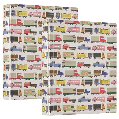 Buntes LKW-Muster, 3 D-Ringordner, A4, 2 Stück mit 200 Blatt, für Kinder, Schulbedarf, Damen, Herren, Büro Buntes LKW-Muster, 3 D-Ringordner, A4, 2 Stück mit 200 Blatt, für Kinder, Schulbedarf, Damen, Herren, Büro von Mnsruu