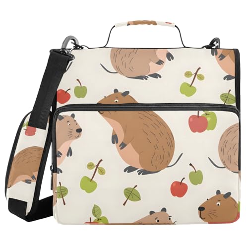Capybara Aktenordner mit 3 Ringen, Reißverschluss, Schultergurt, 500 Blatt Kapazität, mehrere Taschen, Aufbewahrungstasche für Schule, Büro von Mnsruu