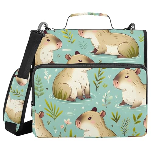 Capybara Aktenordner mit 3 Ringen, Reißverschluss, mit Griff, Schultergurt, 500 Blatt Kapazität, mehrere Taschen, Aufbewahrungstasche für Schule, Büro von Mnsruu
