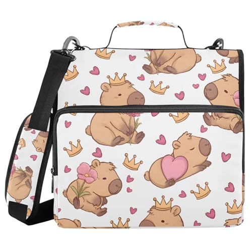 Capybara Ringbuch mit 3 Ringen, Reißverschluss, Schulterriemen, 500 Blatt Kapazität, mehrere Taschen, Aufbewahrungstasche für Schule, Büro von Mnsruu