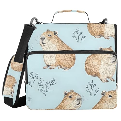 Capybara Ringbuch mit 3 Ringen, Reißverschluss, mit Griff, Schultergurt, 500 Blatt Kapazität, mehrere Taschen, Aufbewahrungstasche für Schule, Büro von Mnsruu