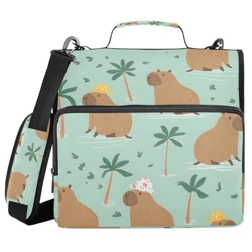 Capybaras Ringbuch mit 3 Ringen, Reißverschluss, mit Griff, Schultergurt, 500 Blatt Kapazität, mehrere Taschen, Aufbewahrungstasche für Schule, Büro von Mnsruu