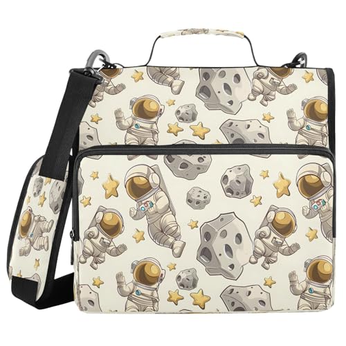 Cartoon-Astronauten-Stern-Reißverschluss-Bindertasche mit Griff, Schultergurt, 3-Ringbuch, Organizer für Schule, Arbeit, Büro Cartoon-Astronauten-Stern-Reißverschluss-Bindertasche mit Griff, Schultergurt, 3-Ringbuch, Organizer für Schule, Arbeit, Büro von Mnsruu