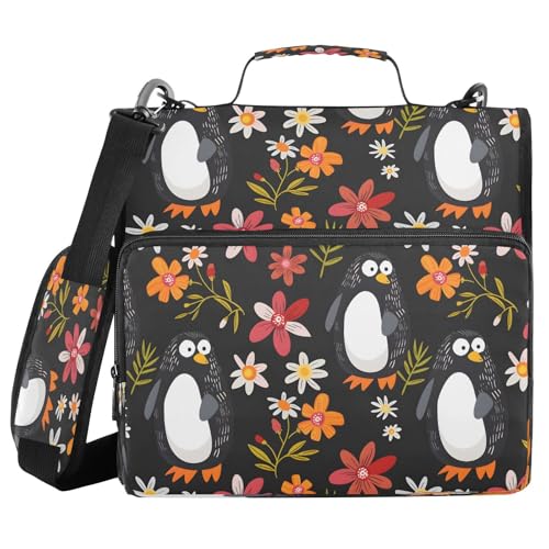 Cartoon-Pinguin-Tasche mit Reißverschluss, mit Griff, Schultergurt, 3-Ringbuch, Organizer für Schule, Arbeit, Büro Cartoon-Pinguin-Tasche mit Reißverschluss, mit Griff, Schultergurt, 3-Ringbuch, Organizer für Schule, Arbeit, Büro von Mnsruu