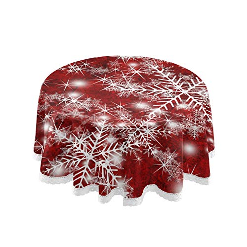 Mnsruu Christms Tischdecken, Weihnachten Hintergrund mit Schneeflocken, Rot, dekorative Tischdecke für runde Tischdecke, Esstisch, Partys von Mnsruu