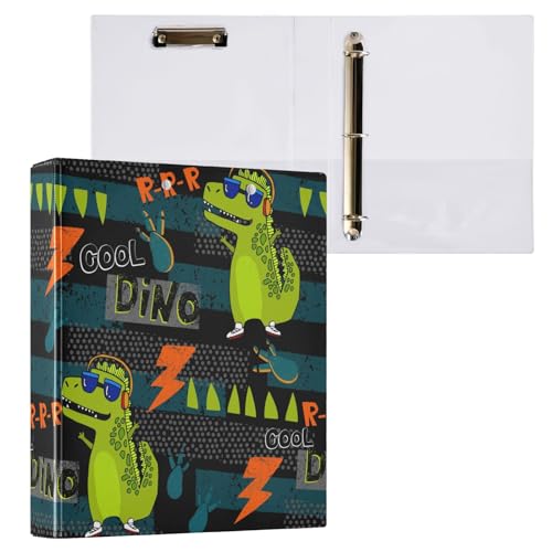 Cooler Dinosaurier auf dunklem 3-Ringbuch mit Klemmbrett, Aktenordner für Büro, Schule, mit Tasche von Mnsruu