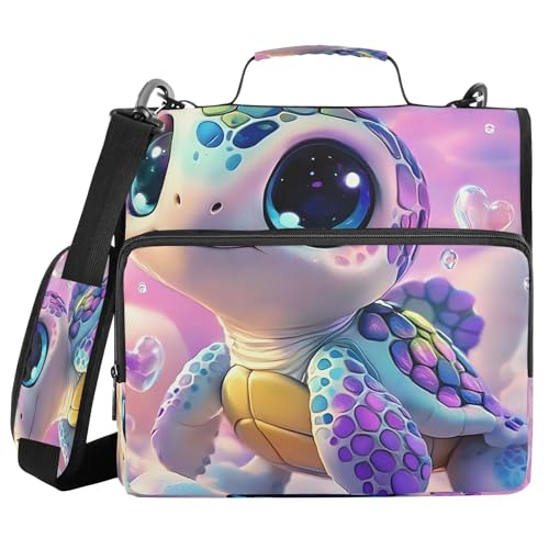 Cute Turtle 3-Ring-Reißverschluss-Mappe mit Griff, Schultergurt, 500 Blatt Kapazität, mehrere Taschen, Aufbewahrungstasche für Schule, Büro von Mnsruu