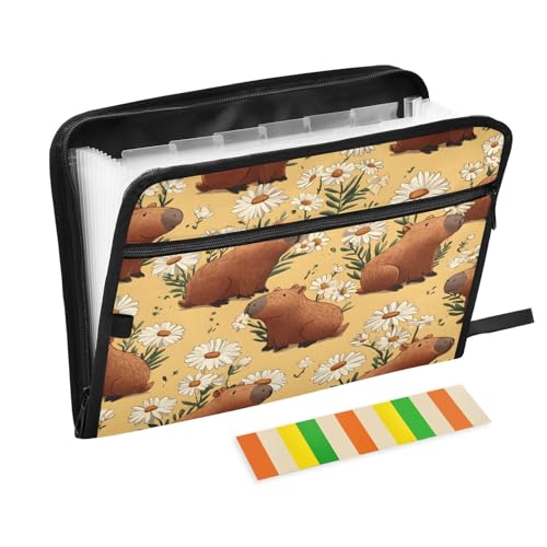 Daisy Brown Capibala Pattern 13 Pocket File Organizer Expanding File Folder with Front Pouch Portable Business File Storage Document Organizer Folder with Zipper von Mnsruu