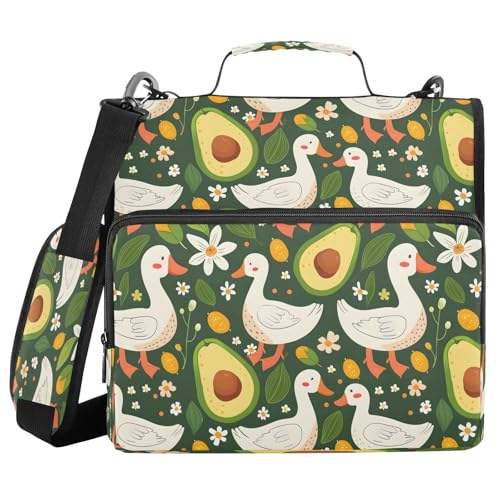 Daisy and Avocado Duck Reißverschluss-Bindertasche mit Griff, Schultergurt, 3-Ringbuch, Organizer für Schule, Arbeit, Büro Daisy and Avocado Duck Reißverschluss-Bindertasche mit Griff, Schultergurt, 3-Ringbuch, Organizer für Schule, Arbeit, Büro von Mnsruu