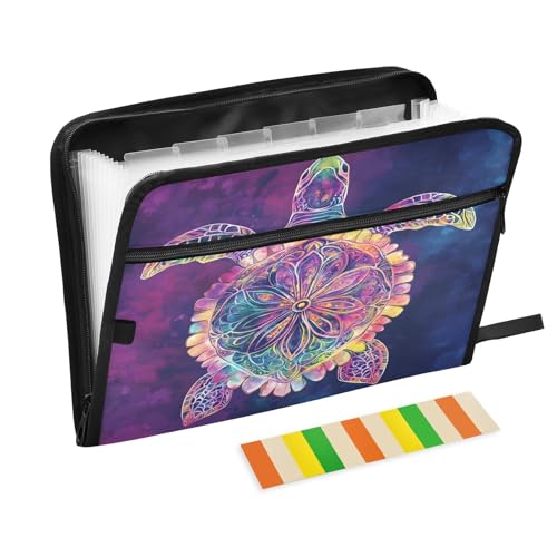 Dokumenten-Organizer mit 13 Fächern, Motiv: Schildkröte, buntes Mandala, Fächermappe mit Vordertasche, tragbare Business-Aktenaufbewahrung, Dokumenten-Organizer, Ordner mit Reißverschluss Dokumenten-Organizer mit 13 Fächern, Motiv: Schildkröte, buntes Mandala, Fächermappe mit Vordertasche, tragbare Business-Aktenaufbewahrung, Dokumenten-Organizer, Ordner mit Reißverschluss von Mnsruu