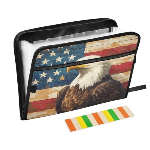 Dokumenten-Organizer mit 13 Fächern, mit Weißkopfseeadler, amerikanische Flagge, Fächermappe mit Fronttasche, tragbare Business-Aktenaufbewahrung, Dokumenten-Organizer, Ordner mit Reißverschluss von Mnsruu