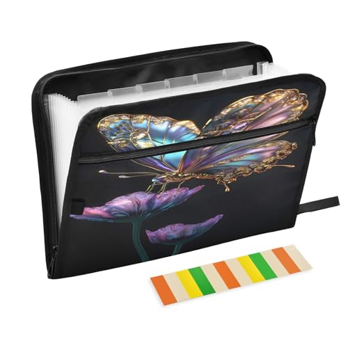 Dokumenten-Organizer mit 3D-Farbverlauf, Schmetterling, Blumen, 13 Fächer, erweiterbarer Aktenordner mit Fronttasche, tragbare Business-Aktenaufbewahrung, Dokumenten-Organizer, Ordner mit von Mnsruu