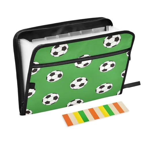 Dokumentenmappe mit 13 Fächern, Fächermappe mit Vordertasche, tragbar, mit Reißverschluss, Motiv: Fußballbälle, Grün Dokumentenmappe mit 13 Fächern, Fächermappe mit Vordertasche, tragbar, mit Reißverschluss, Motiv: Fußballbälle, Grün von Mnsruu