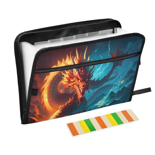Dragon Water and Fire Anime Aktenordner mit 13 Fächern, Fächermappe mit Vordertasche, tragbare Business-Dateiaufbewahrung, Dokumenten-Organizer, Ordner mit Reißverschluss von Mnsruu