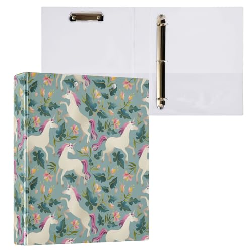 Einhorn-Blatt-Blumenmuster, 3 D-Ringordner, A4, 1 Packung mit 200 Blatt, für Kinder, Schulbedarf, Damen, Herren, Büro Einhorn-Blatt-Blumenmuster, 3 D-Ringordner, A4, 1 Packung mit 200 Blatt, für Kinder, Schulbedarf, Damen, Herren, Büro von Mnsruu