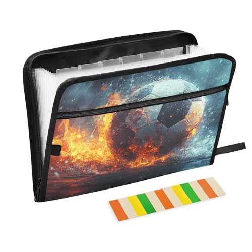Fächermappe mit 13 Fächern, Motiv: Fußball, Flamme und Wasser, Fächermappe mit Fronttasche, tragbar, Business-Aktenaufbewahrung, Dokumenten-Organizer, Ordner mit Reißverschluss Fächermappe mit 13 Fächern, Motiv: Fußball, Flamme und Wasser, Fächermappe mit Fronttasche, tragbar, Business-Aktenaufbewahrung, Dokumenten-Organizer, Ordner mit Reißverschluss von Mnsruu