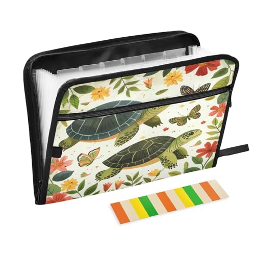 Fächermappe mit 2 Schildkröten mit Schmetterlingen, 13 Fächern, A4-Papier, Dokumentenmappe, Akkordeon-Ordner, Reißverschluss Fächermappe mit 2 Schildkröten mit Schmetterlingen, 13 Fächern, A4-Papier, Dokumentenmappe, Akkordeon-Ordner, Reißverschluss von Mnsruu