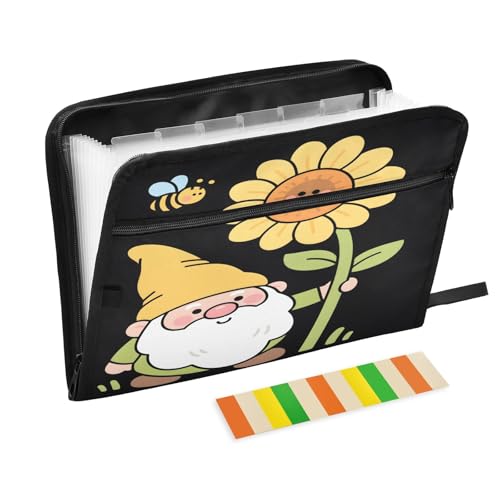 Fächermappe mit Sonnenblumenzwerg, 13 Fächern, Fächermappe mit Vordertasche, tragbar, Business-Aktenaufbewahrung, Dokumenten-Organizer, Ordner mit Reißverschluss von Mnsruu