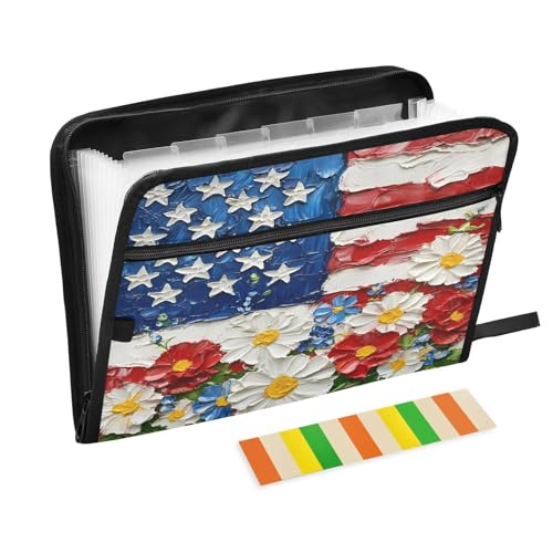 Fächermappe mit amerikanischer Flagge, 13 Fächer, Fächermappe mit Fronttasche, tragbare Business-Aktenaufbewahrung, Dokumenten-Organizer, Ordner mit Reißverschluss von Mnsruu