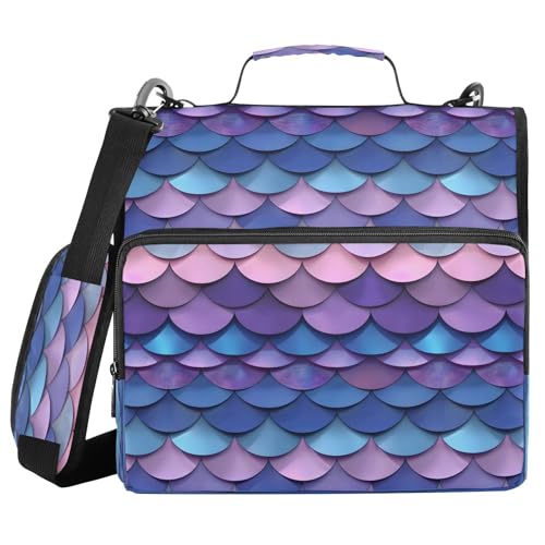 Fischschuppen-Ordnertasche mit Reißverschluss, mit Griff, Schultergurt, 3-Ringbuch, Organizer für Schule, Arbeit, Büro Fischschuppen-Ordnertasche mit Reißverschluss, mit Griff, Schultergurt, 3-Ringbuch, Organizer für Schule, Arbeit, Büro von Mnsruu